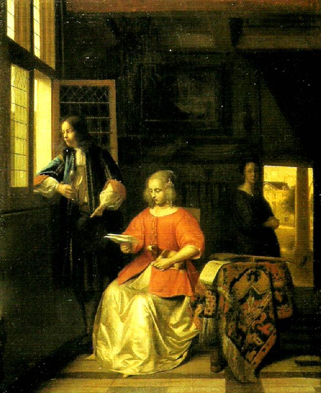 Pieter de Hooch interior med lasande ung dam France oil painting art